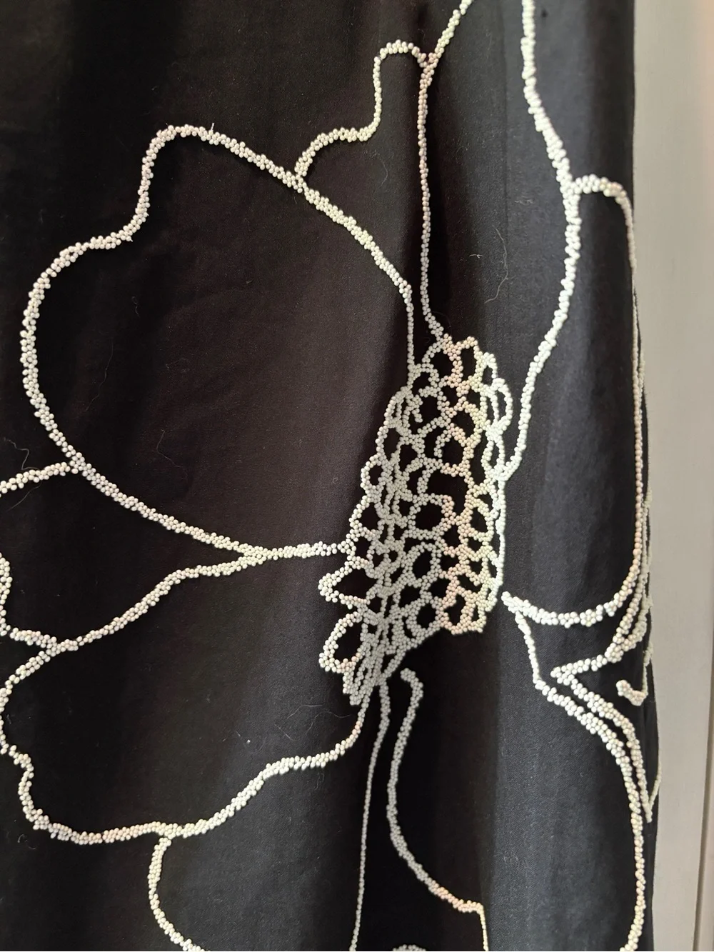 White House Black Market Black A-Line Skirt with White Floral Beaded Embroidery